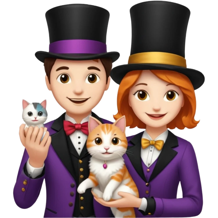 magician couple and their pet cat emoji