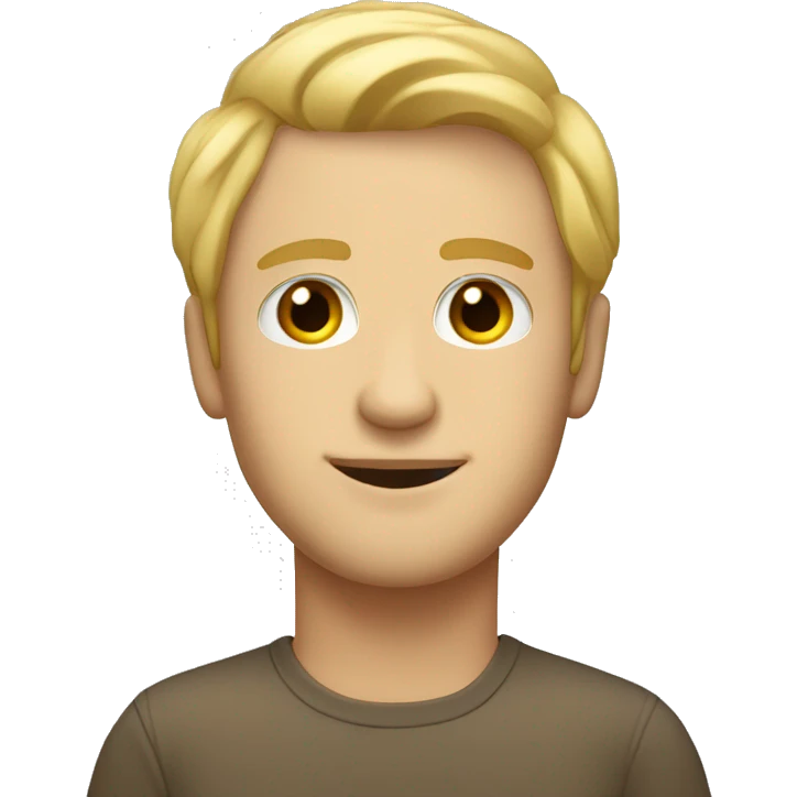 Blonde with relaxed short curtains guy, longer than average oval shaped face, brown eyes emoji