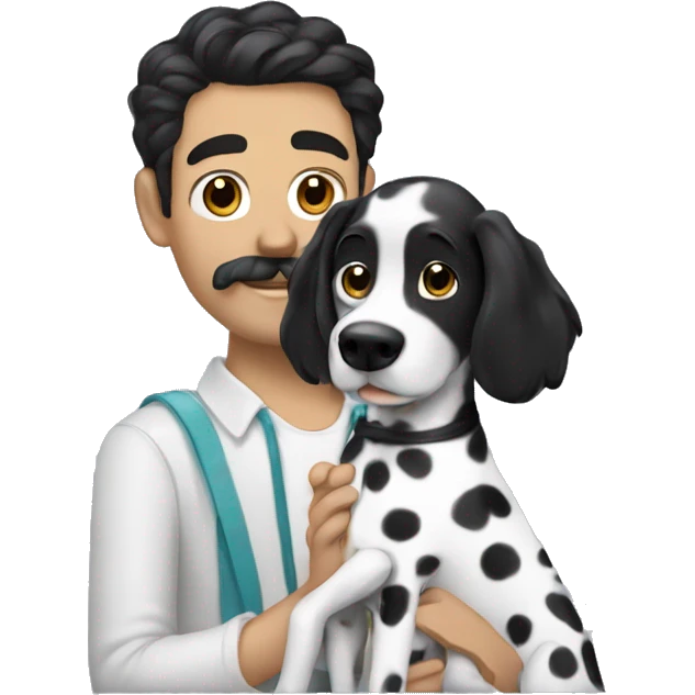 man with blac hair and mustache petting a dalmatian dog emoji
