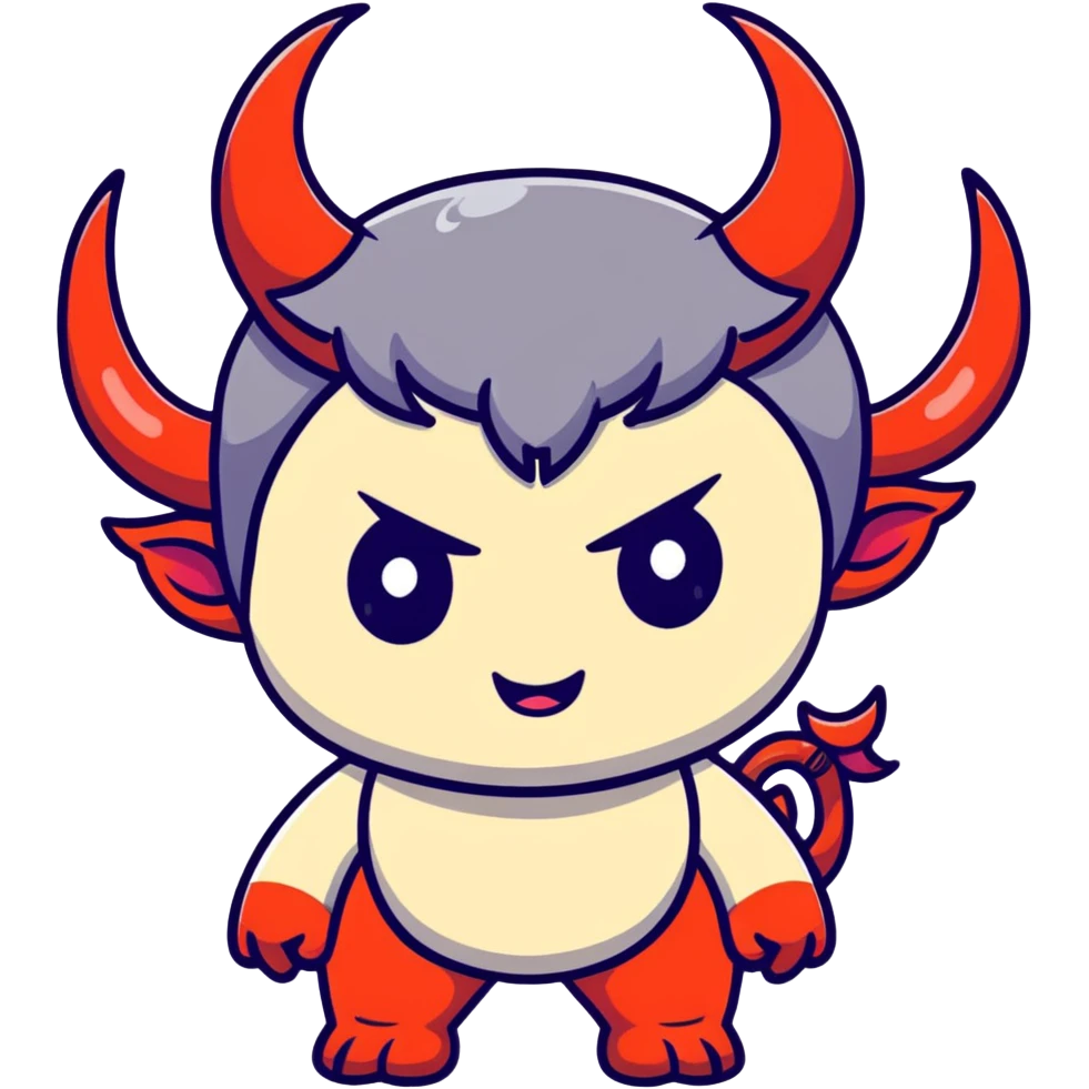 chibi anime-style demon with big eyes, small horns, and playful expression emoji