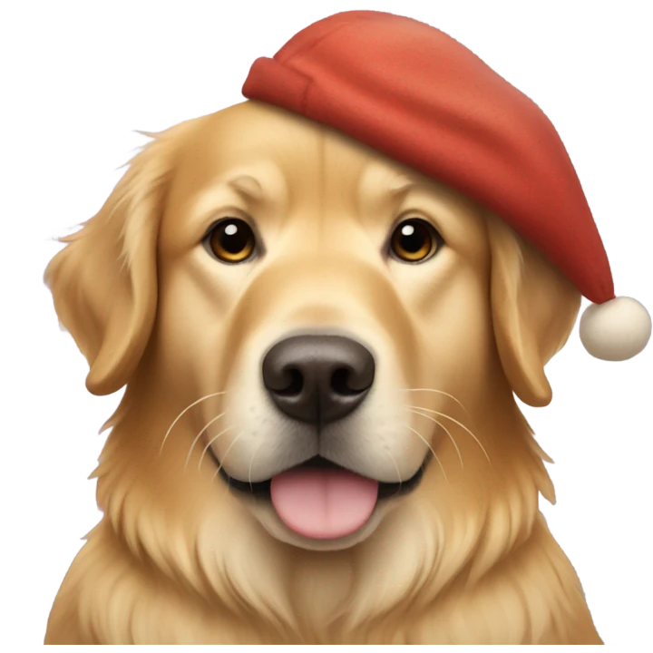 A golden retriever wearing a walrus hat emoji