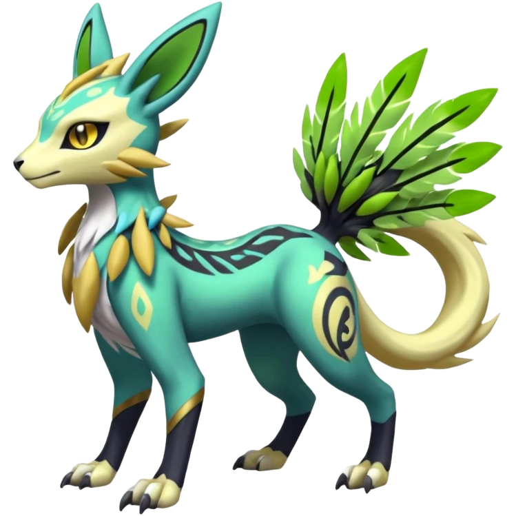  Exotic Feathery Meloetta-Zygarde-Zeraora-Renamon-Protogen-Palkia-hybrid-fusion-Fakémon-creature, full body emoji