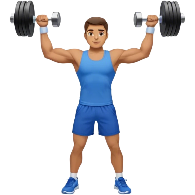 man with blue shorts doing side-lateral raise (T pose) with light dumbbells emoji