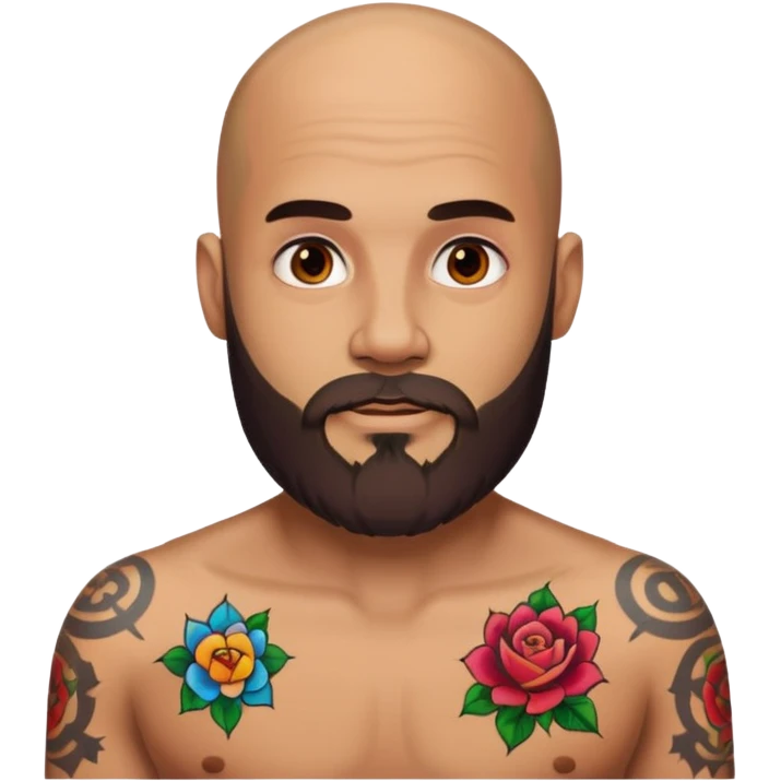 bald man with a beard and colorful tattoos emoji