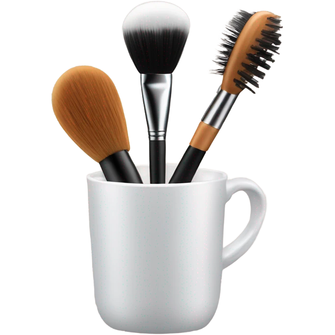 Realistic makeup brush in a cup holder and a hair brush  emoji