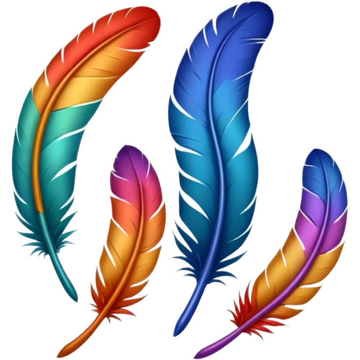 Different colored feathers different sizes upside down right side up curled straight floating ￼ emoji
