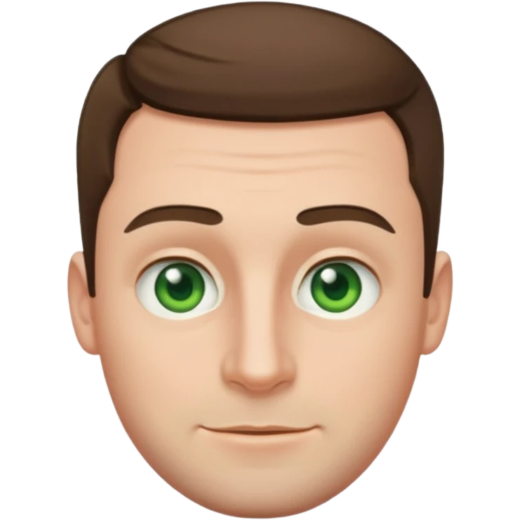 30-year-old white male, round face, broad nose, prominent eyebrows, no facial hair, very short brown hair, green eyes, emoji style emoji