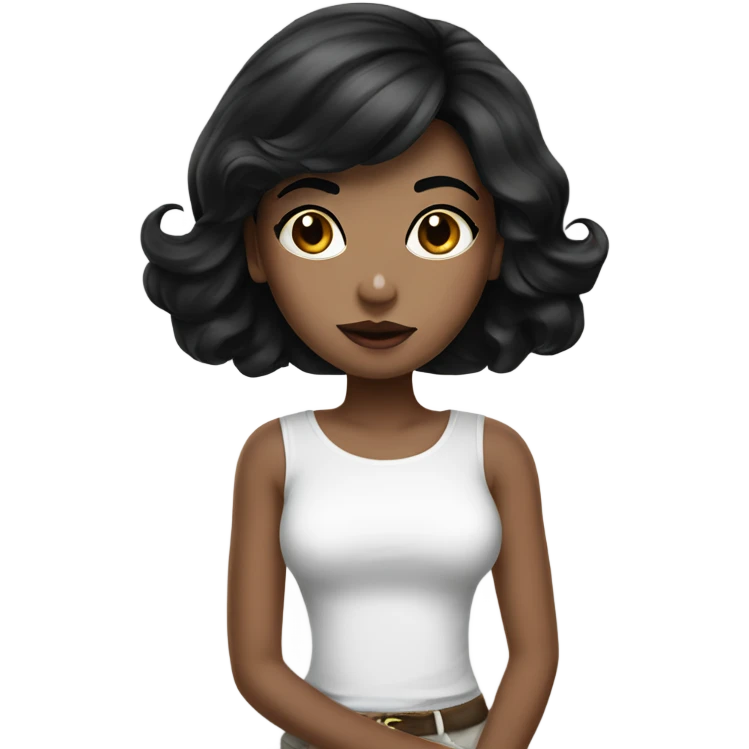 Beautiful girl with black hair and has thick lips wearing white emoji