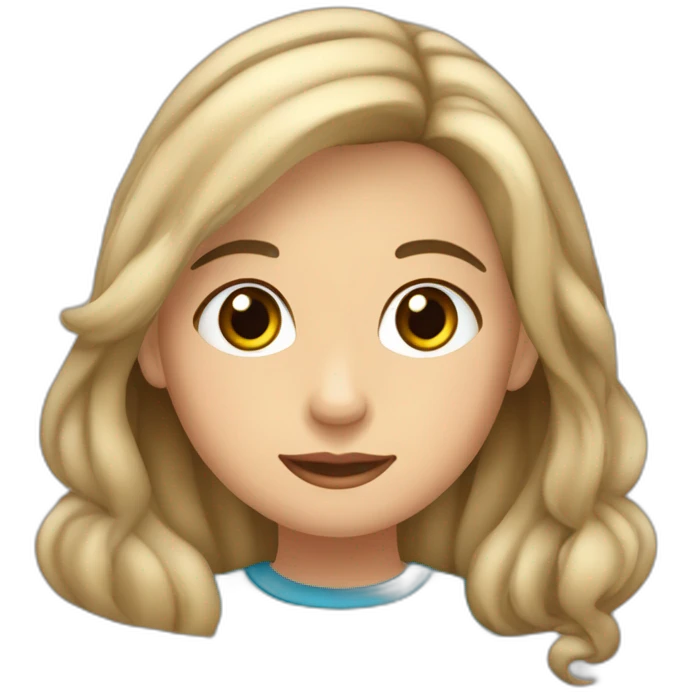 Niña autista de cabello largo café claro, ojos cafés claro, nariz respingada y ojos grandes, cara redonda. emoji