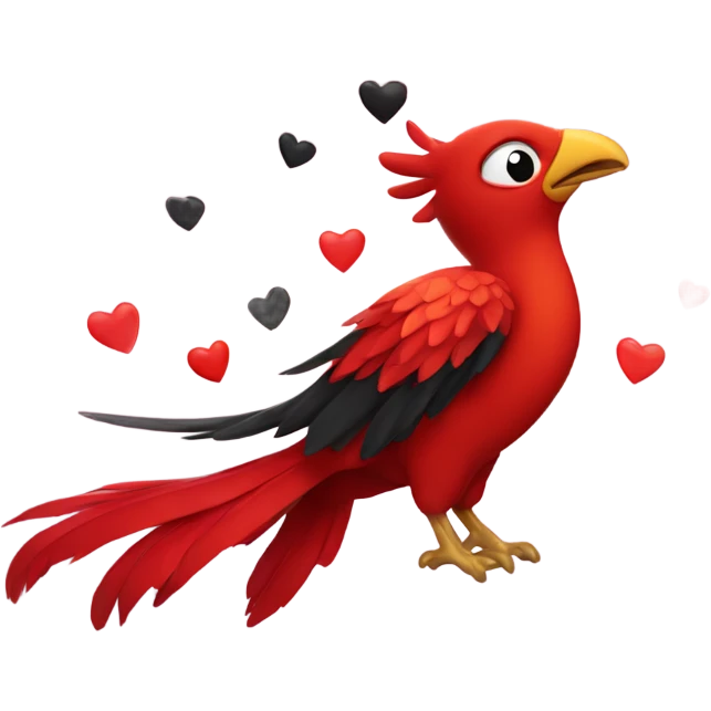 Red phoenix bird with black love hearts and stars  emoji