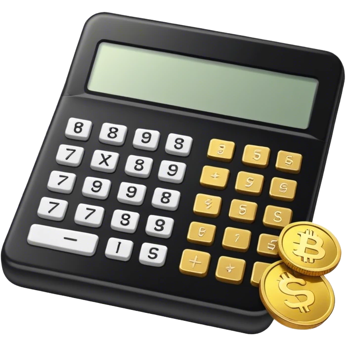 calculator black with gold coins next to it emoji