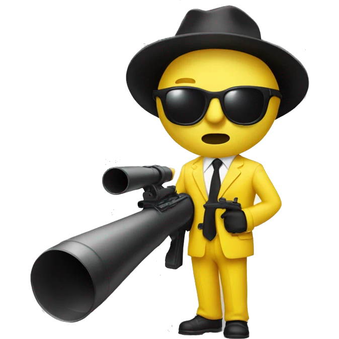 yellow suit, white face mafia with bazooka and sunglasses emoji