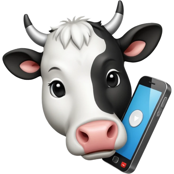 cartoon cow's head with cell phone emoji