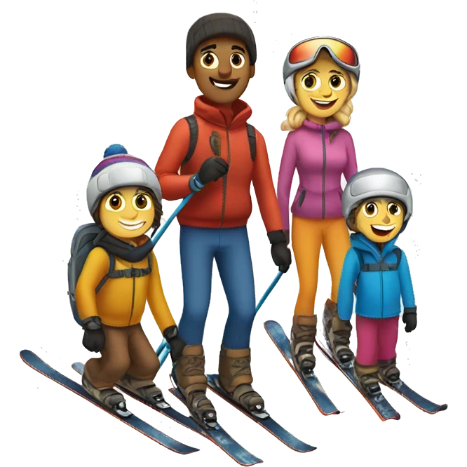 Dad mom and brothers skiing emoji