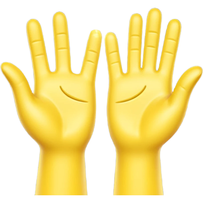 A 3D digital emoji of two yellow cartoon hands doing a joyful high five, palms clapping together in the air, with bright sparkles and motion lines to show excitement and celebration, Apple emoji style emoji