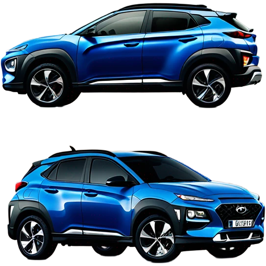 Dark blue hyundai kona hauling other hyundai konas emoji