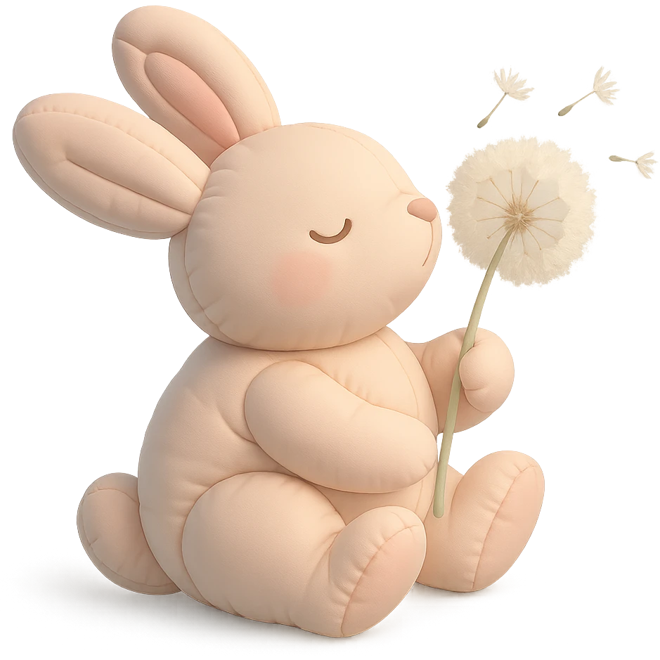 bunny holding a dandelion in the breeze, gentle spring vibe, soft pastel colors, cushion style emoji