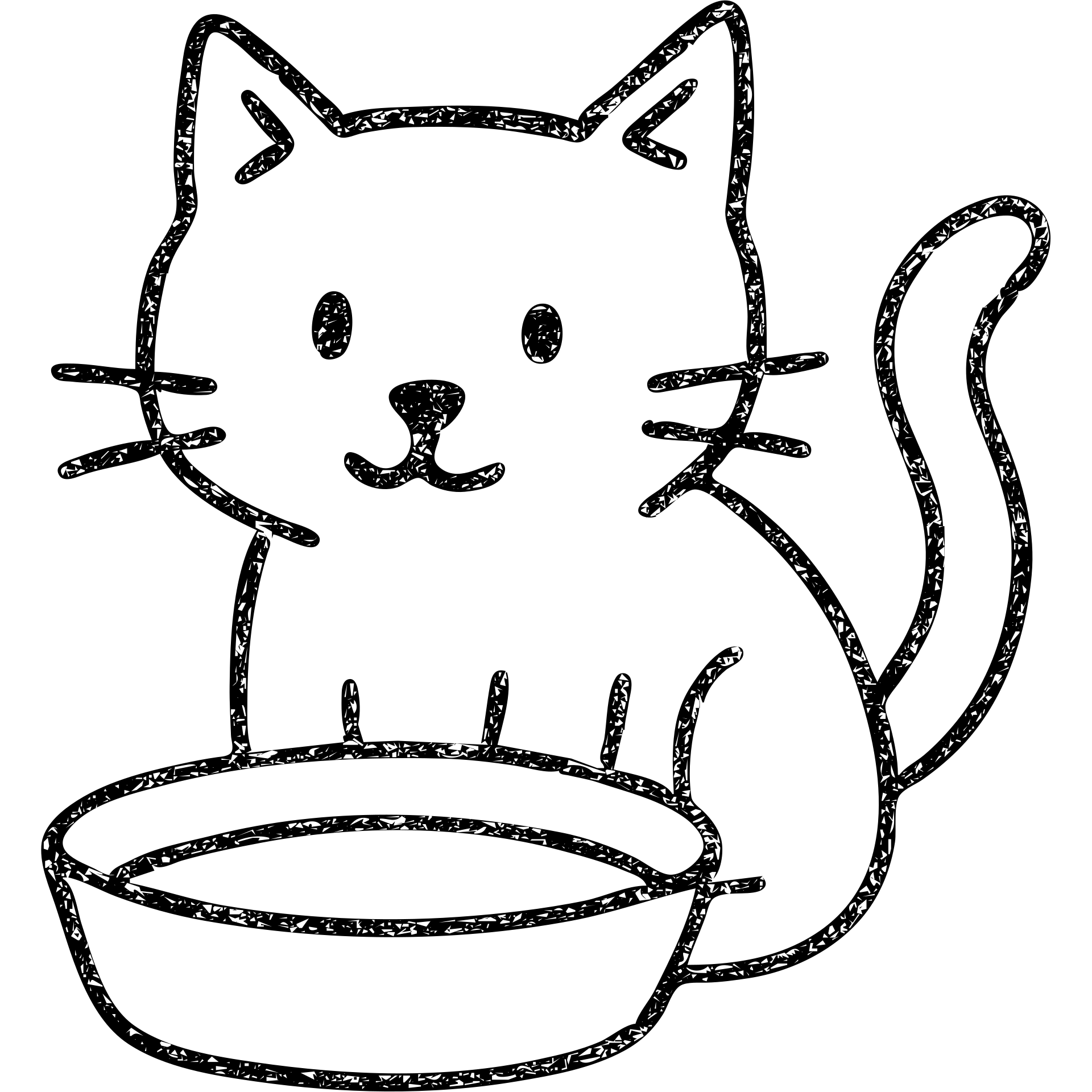 hand drawn outlined icon of a cat with a saucer of milk emoji