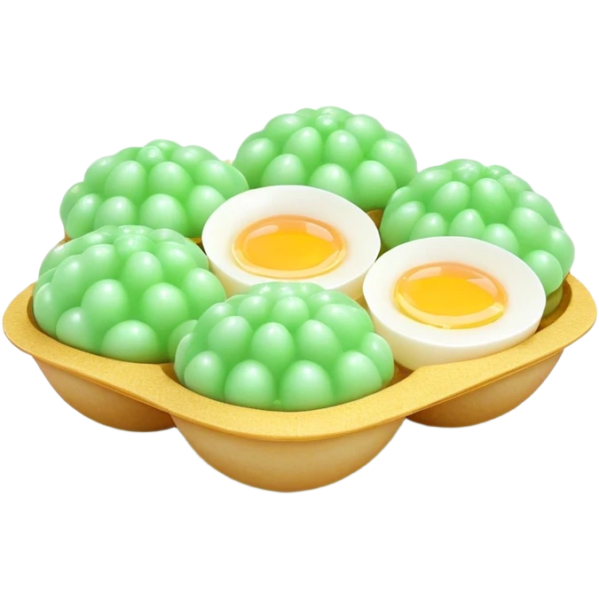 3D rendered Hong Kong egg puffs (港式鸡蛋仔) with pandan flavor, light green color, authentic egg-shaped bubble pattern, hyper-realistic texture, glossy finish, detailed bubbles emoji