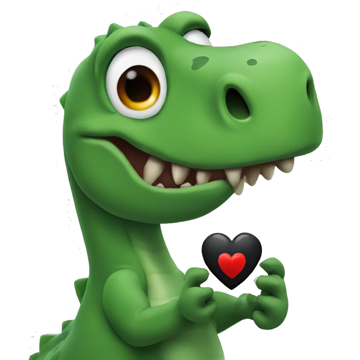 The dinosaur is holding a black heart in its hands  emoji