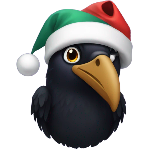 Raven wearing a Christmas hat emoji