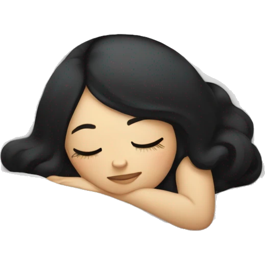 Girl who’s pale with black hair and long lashes sleeping on pillow emoji