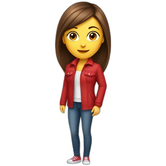 Fille cheveux lisse et cour et rouge avec veste rouge ouverte emoji