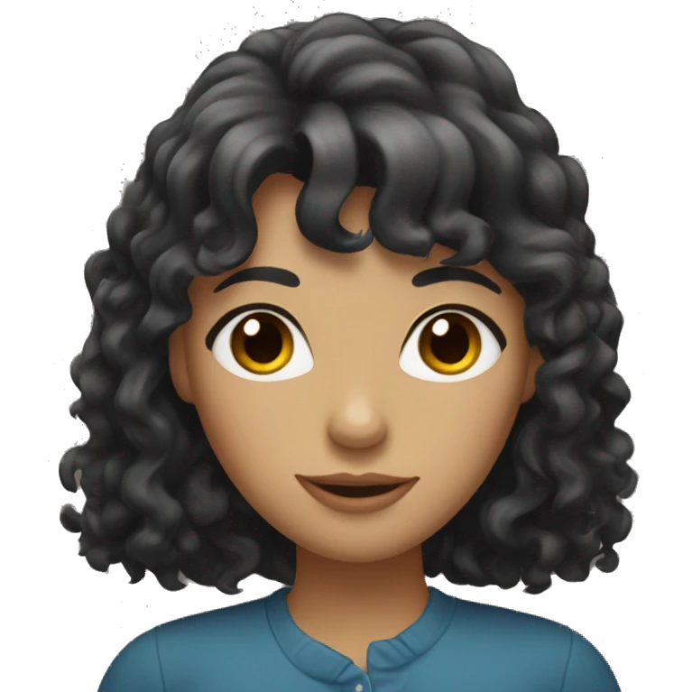 woman with long black curly hair and bangs and dark brown eyes emoji