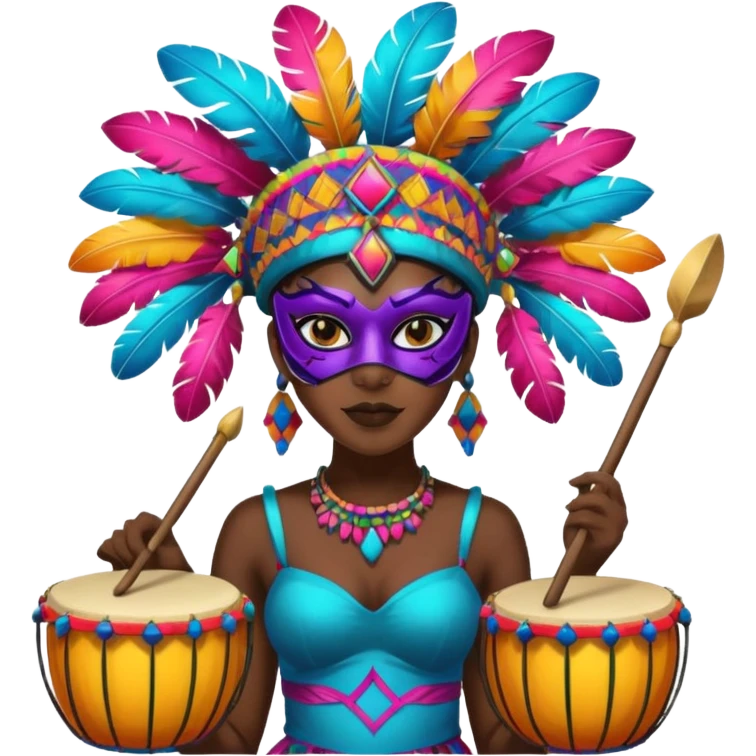 Masked Festival Drummer black woman emoji