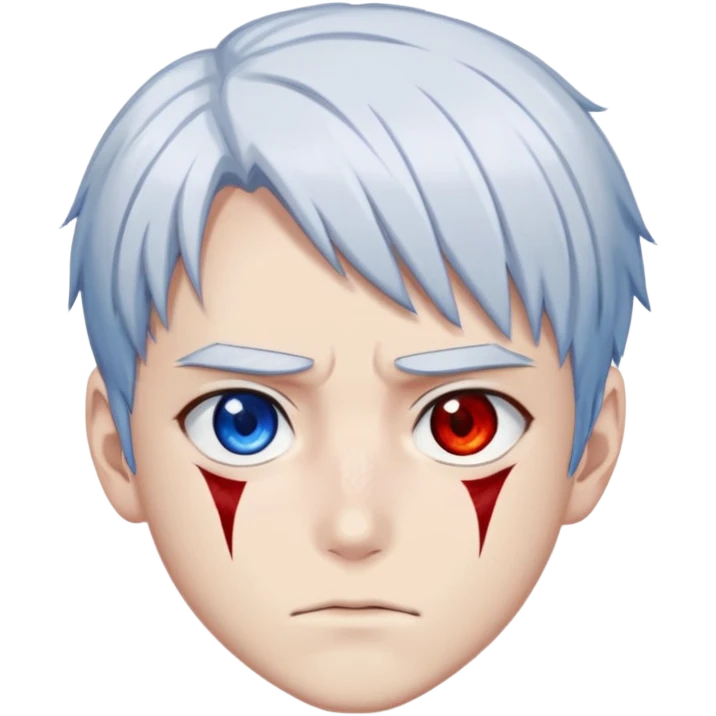 Shoto Todoroki face only, half red half white hair, heterochromia eyes one blue one gray, burn scar on left side of face, serious expression emoji