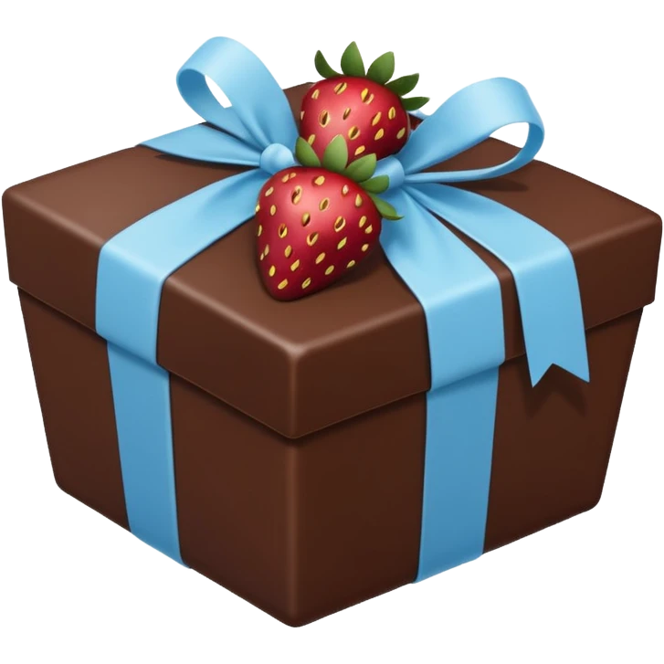 a pale blue package with chocolate-dipped strawberries around it, emoji style emoji