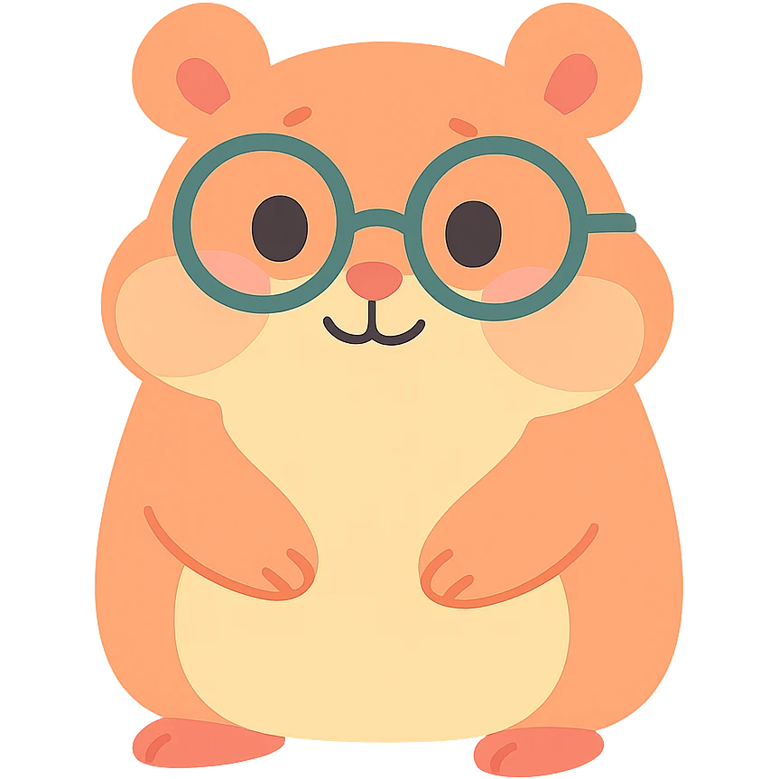 nerd hamster with soft colors, glasses, shy smile emoji