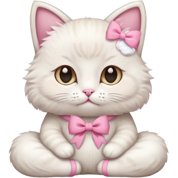 meditating cute cat with pink bow emoji