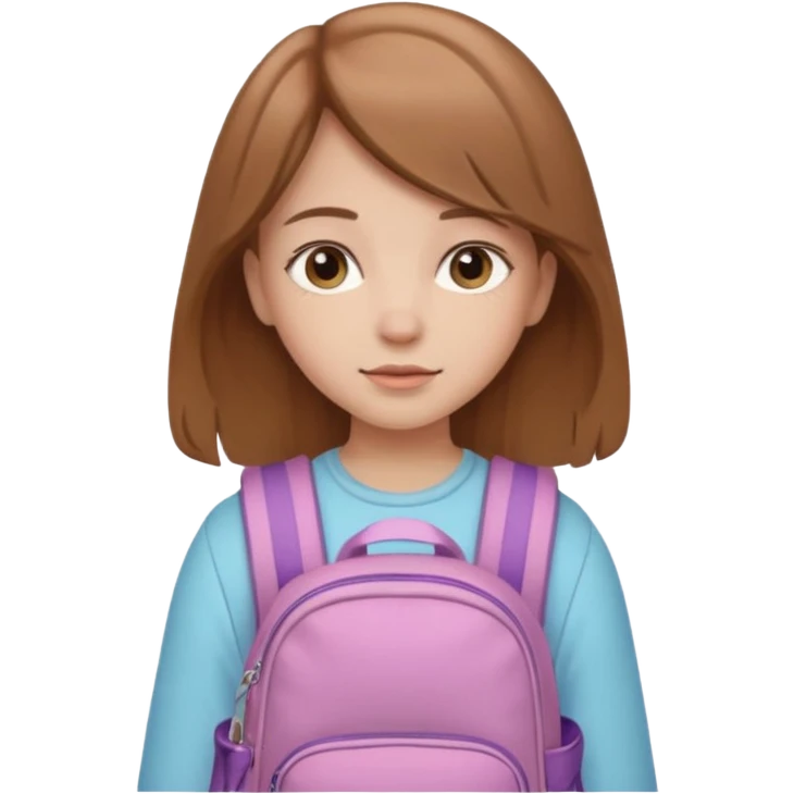 pastel girl, light brown hair, backpack emoji