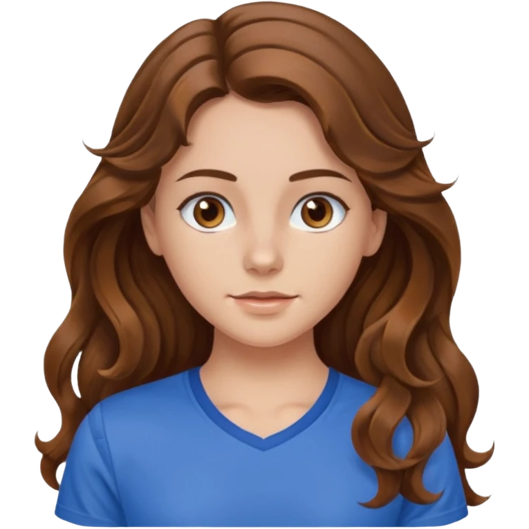 brown hair, hazel eyes, blue athletic shirt, wavy long hair  girl emoji