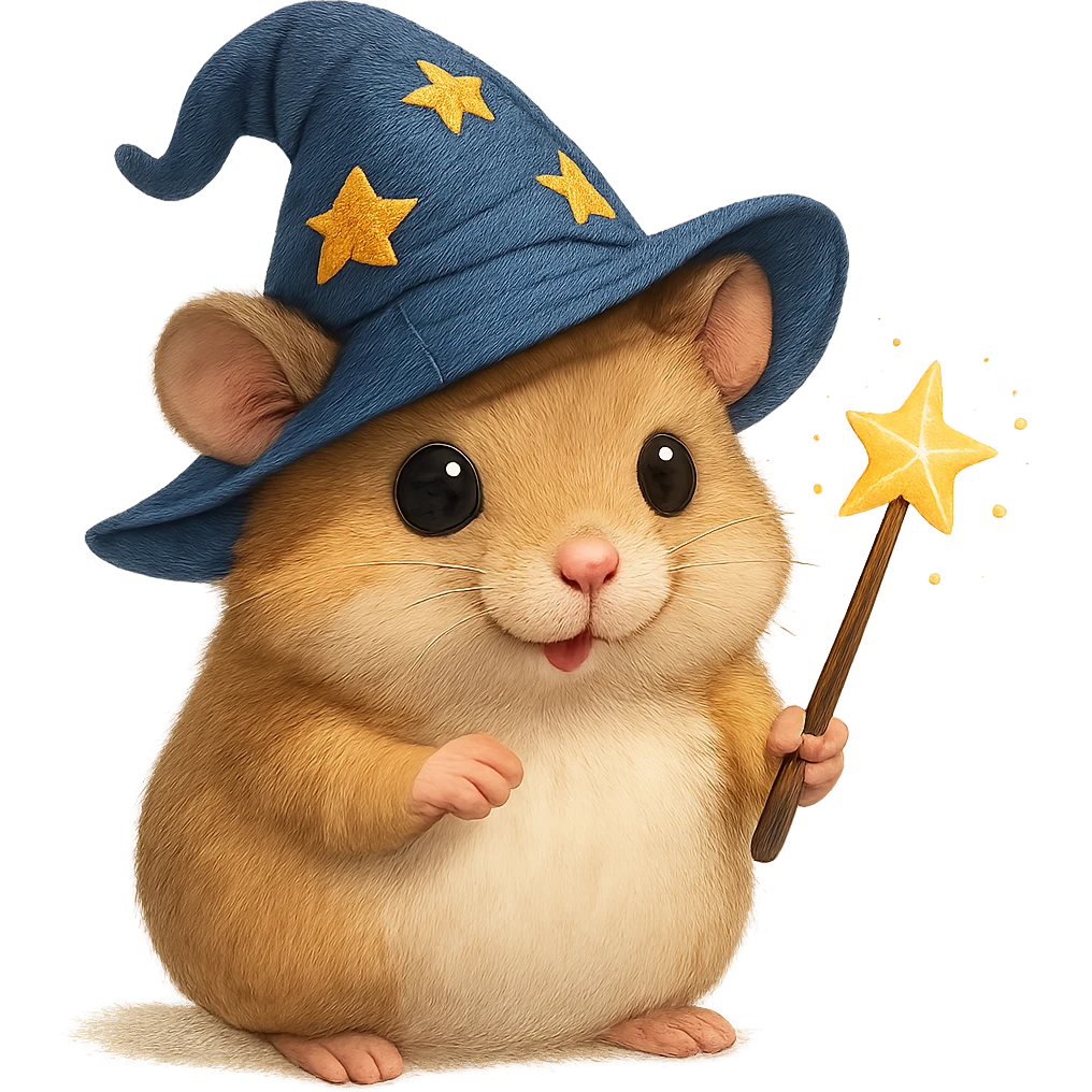 A magical hamster with a wizard hat and wand emoji