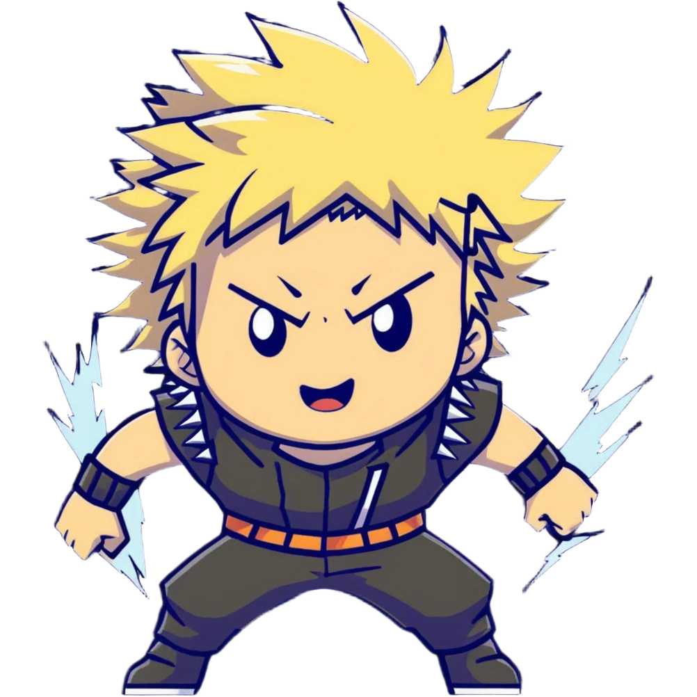 Bakugo Katsuki from My Hero Academia with explosive quirk emoji