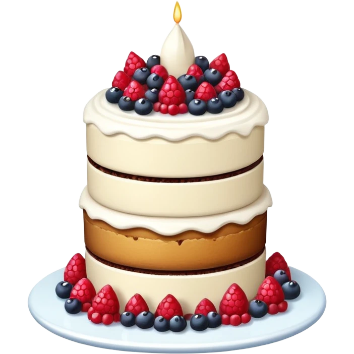 A layered tower of desserts with frosting emoji