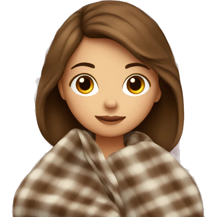 girl with brown hair cozy in her plaid blanket emoji