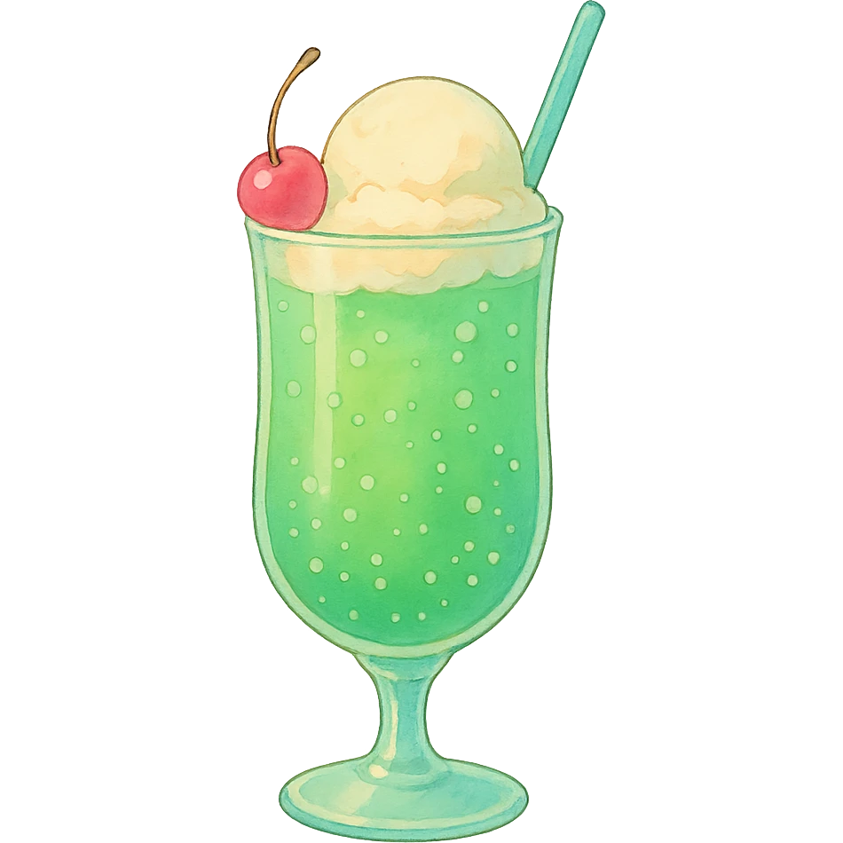 ghibli style cream soda in a tall glass, pastel colors emoji