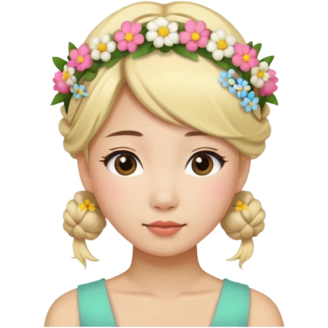 asian woman blonde flower crown with hair bun emoji