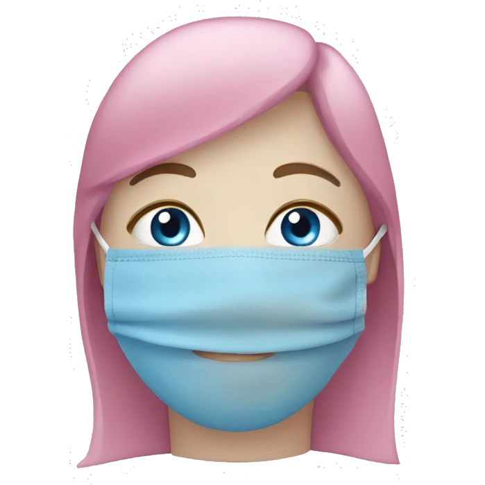 Pink face mask wi th blue eyes  emoji