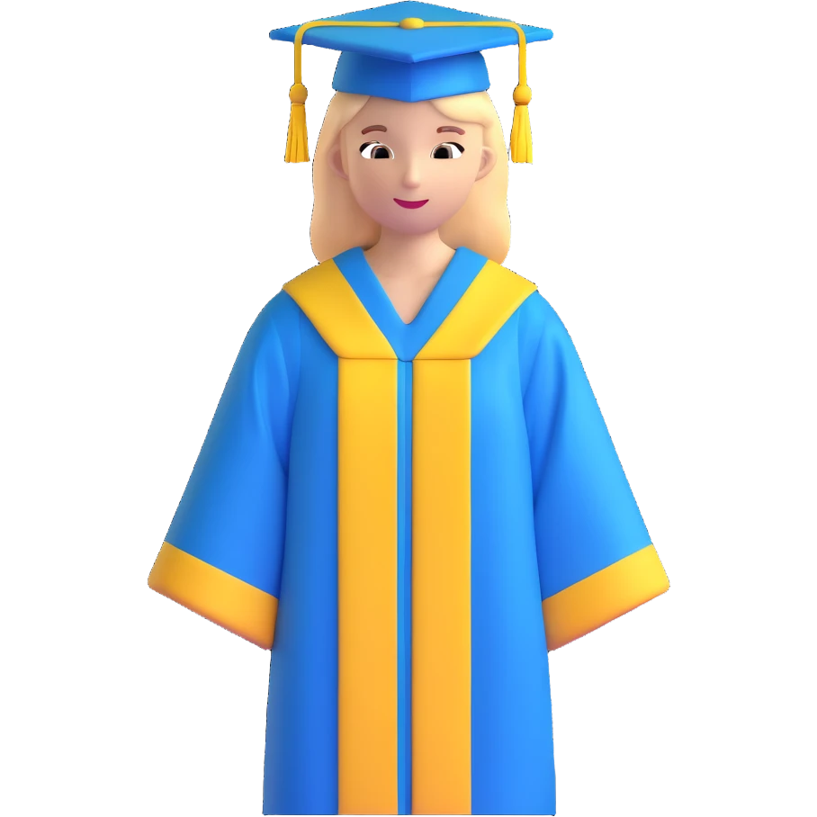 Ukrainian student with blue and yellow clothing, graduation cap emoji