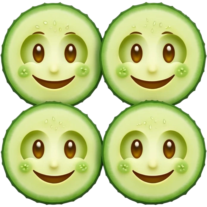smiley face with green cucumber slices as both eyes, rest of face unchanged emoji