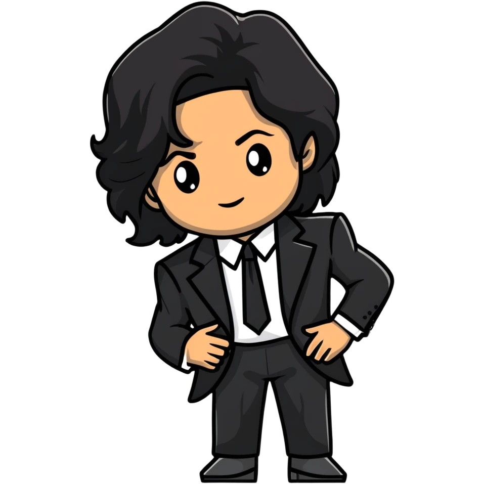 Michael Jackson with longer flowing hair in black suit emoji