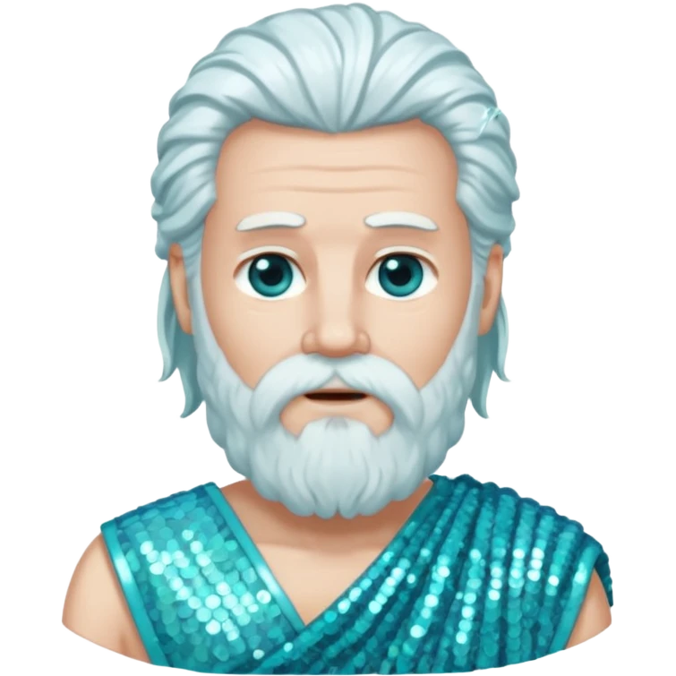 Uranus from Roman Deities with long white hair and beard, pale cyan sequin toga emoji