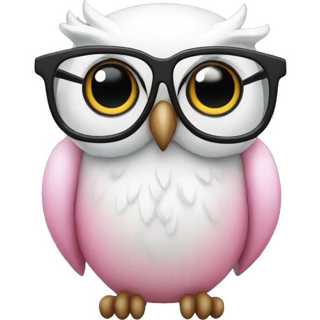 White and pink owl with black glasses emoji