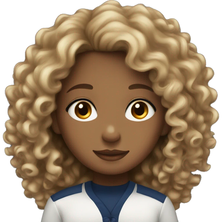 Curly haired girl, navy blue eyes, iphone emoji theme emoji