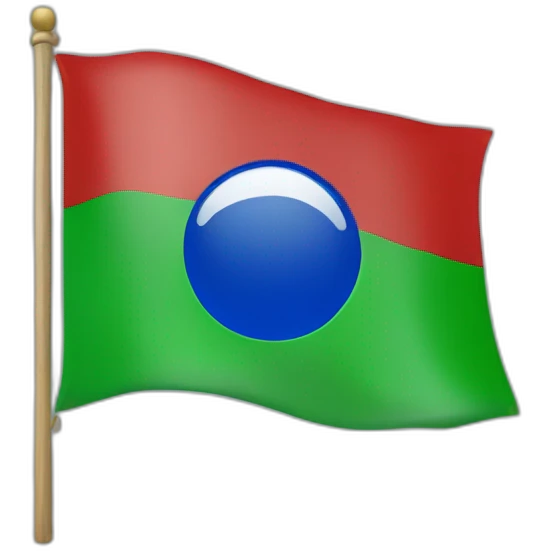 Drapeau avec vert et bleu et rond rouge emoji