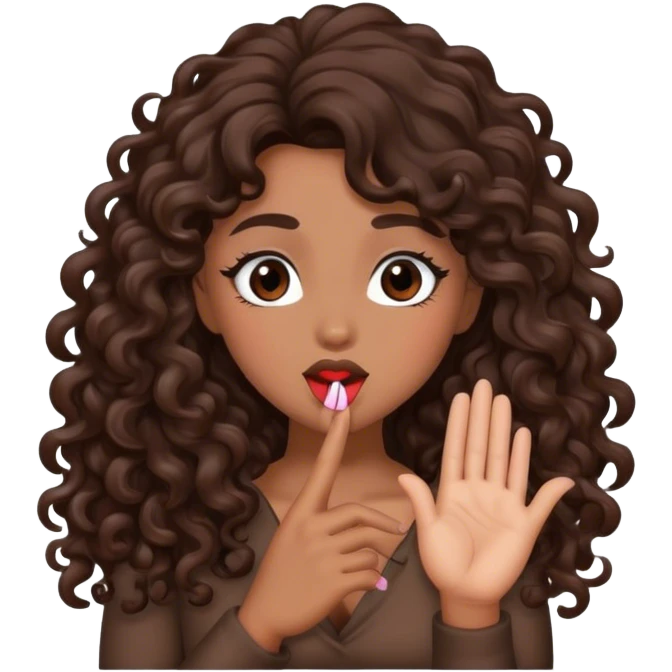 Brown woman with dark brown long curly hair blowing a kiss  emoji